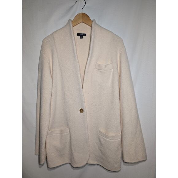 J Crew Womens Cocoon Sweater Cardigan Sz L Ivory Alpaca Wool Blend Pockets cozy - Picture 1 of 7